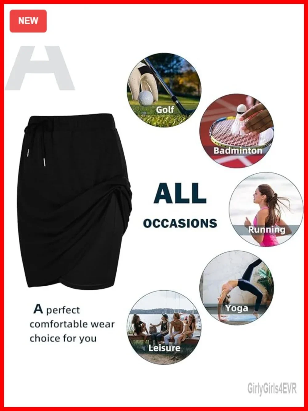 2 Pack Women Skorts with Pockets, Knee Length Athletic Golf Tennis Skirt (Black